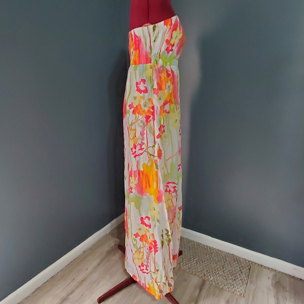 Old Navy Linen Blend Strapless Floral Maxi Dress - Multicolor Size Small - Picture 4 of 6